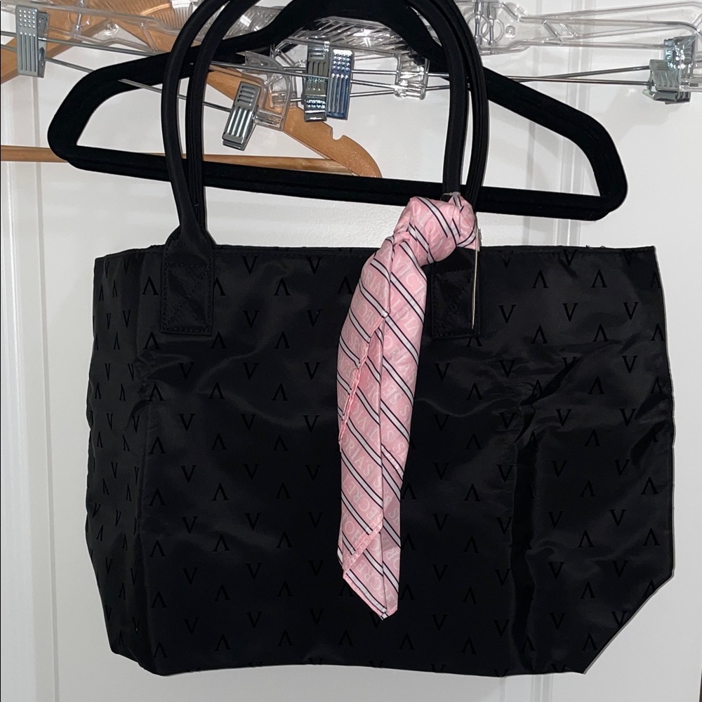 Victoria's Secret Black Zippered Tote & Pink Scarf NWT